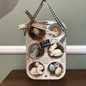 Handmade Spring Muffin Tin Decor Cottagecore Farmhouse Bunny Robins Egg Decor